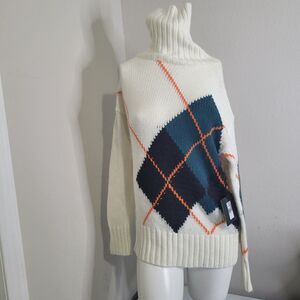 NEW Cliche Small knit turtleneck sweater stretch ribbed off white pullover wool